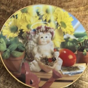 Decorative Plate with Cherub and Sunflowers